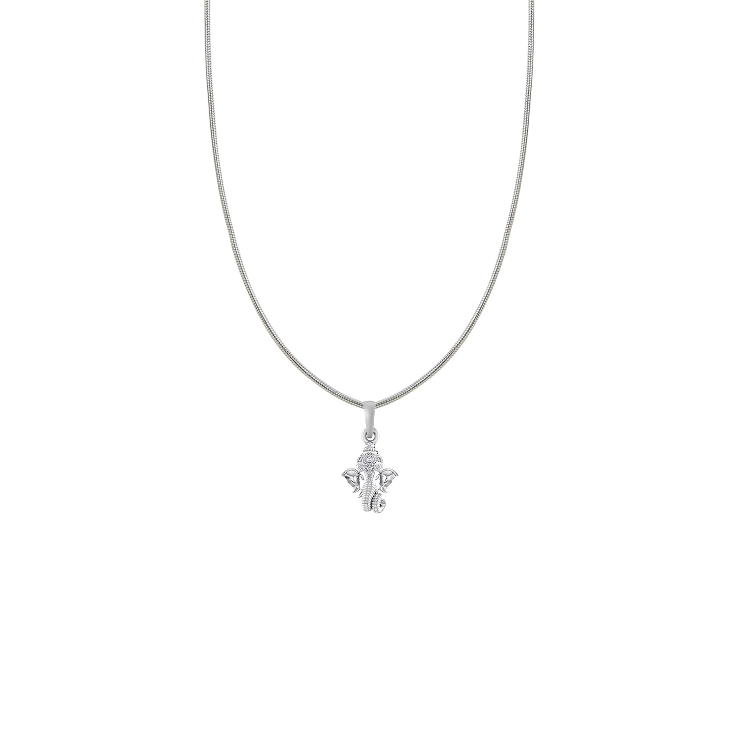 God Ganesh Silver Chain Pendant  (92.5% purity) by Akshat Sapphire Ganapathy Chain Pendant for Kids (Snake Chain: 15 Inches)
