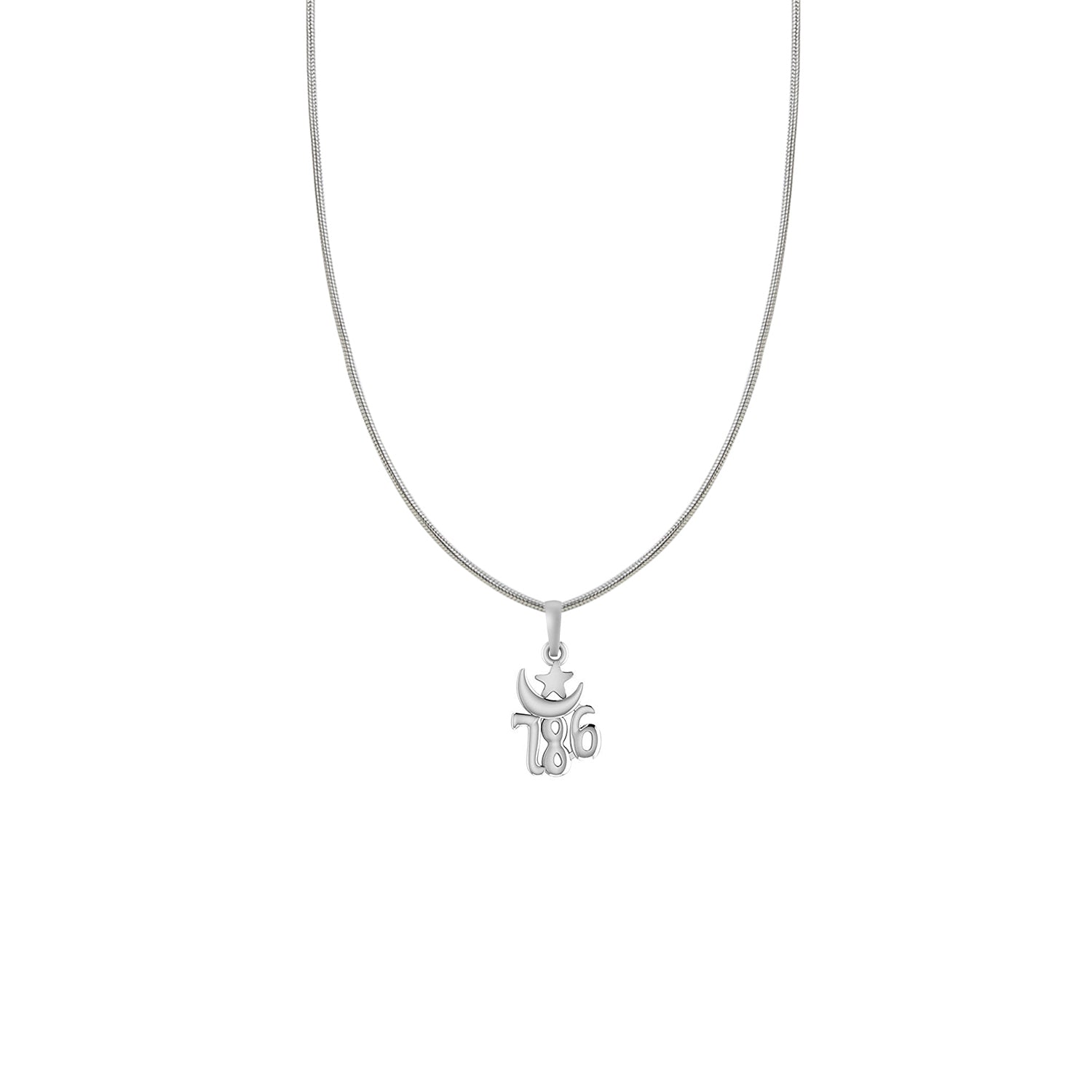 Silver religious and lucky 786 Chain Pendant (92.5% purity) by Akshat Sapphire lucky 786 Chain Pendant  for Kids (Snake Chain: 15 Inches)