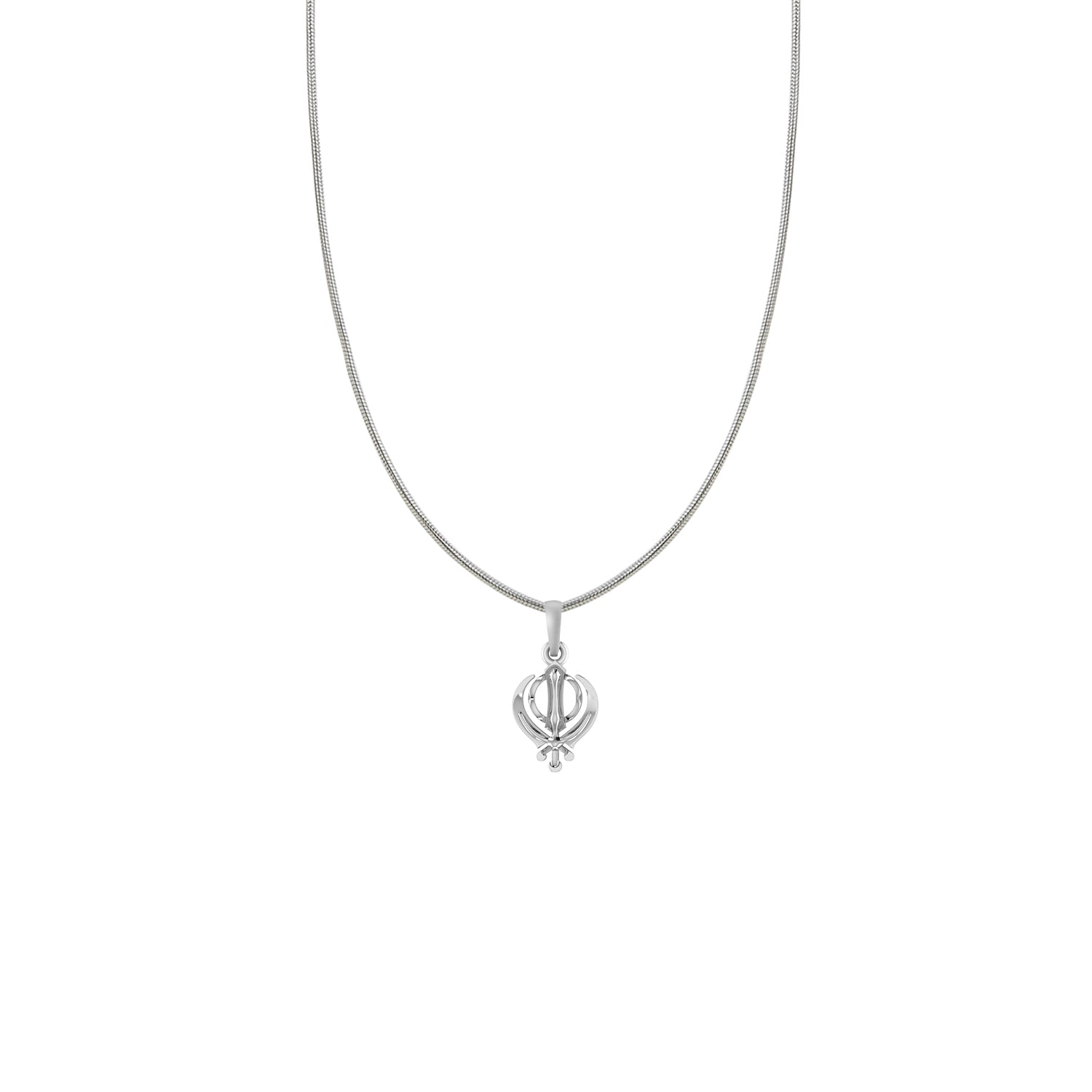 Silver Sikh Khanda symbol Chain Pendant (92.5% purity) by Akshat Sapphire Sikh Khanda symbol Chain Pendant for Kids and Woman (Snake Chain: 15 Inches)