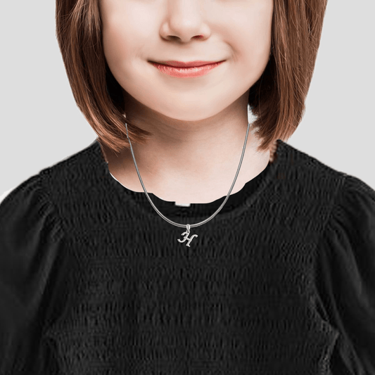 Alphabet Silver Chain Pendant (92.5% purity) for kids by Akshat Sapphire (Snake Chain: 15 Inches)