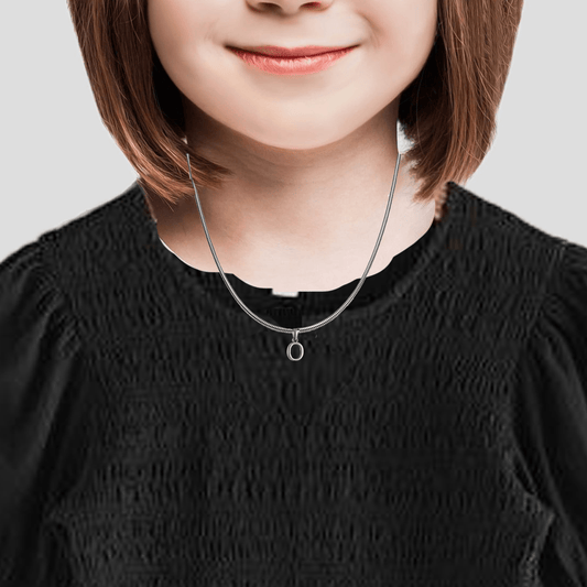 Alphabet Silver Chain Pendant (92.5% purity) for kids by Akshat Sapphire (Snake Chain: 15 Inches)
