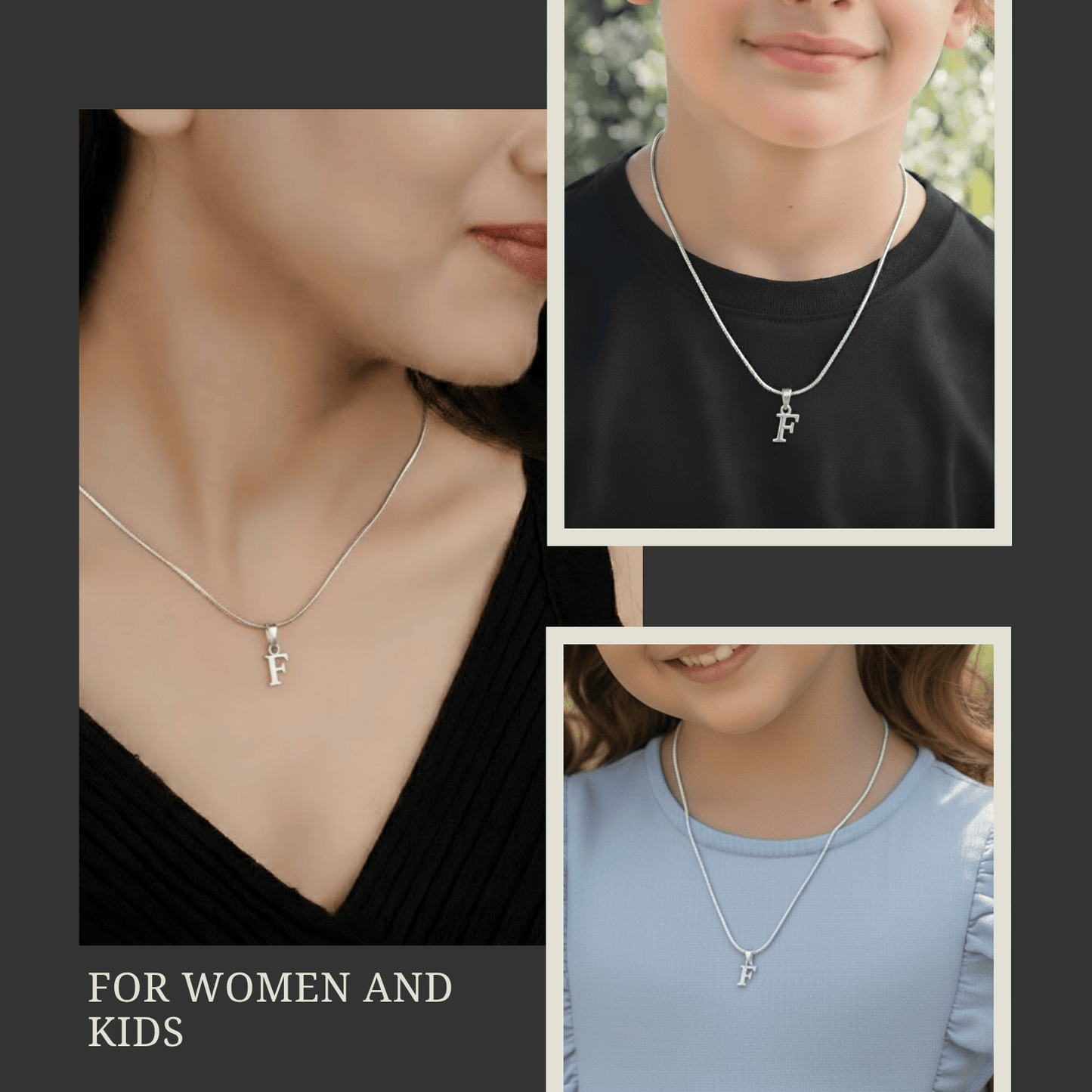 92.5% Pure Sterling Silver Precious Name Alphabet Pendant For Kids And Girls