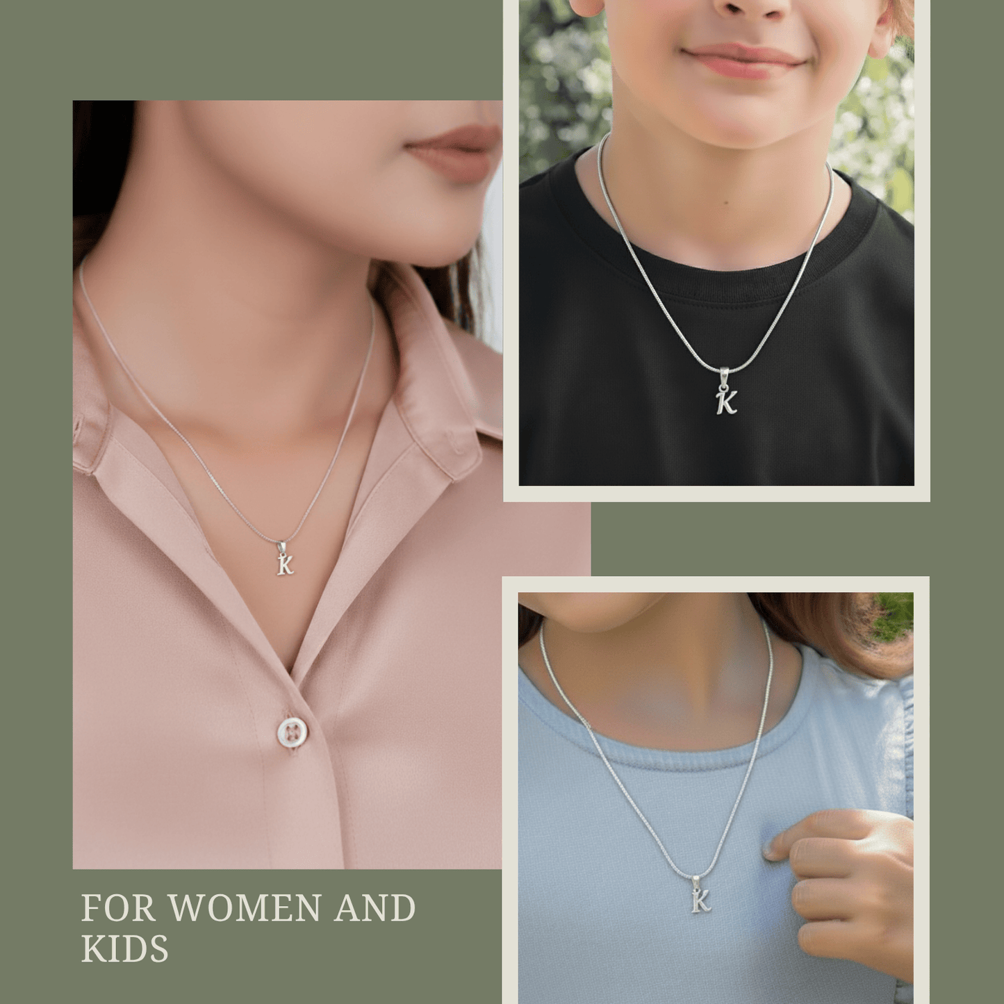 Alphabet K Pendant for Kids by Akshat Sapphire 92.5 Silver KD_K_8033