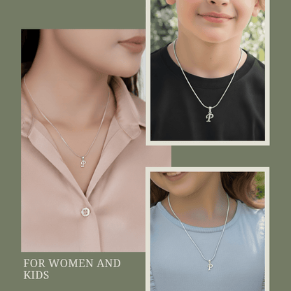 Alphabet P Pendant for Kids by Akshat Sapphire 92.5 Silver KD_P_8038