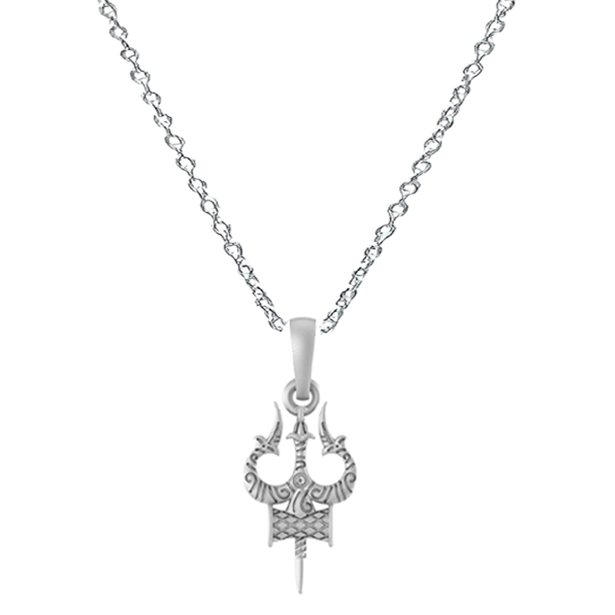 Akshat Sapphire Sterling Silver (92.5% purity) Spiritual Shiva Trishul Chain Pendant  (Pendant with Anchor Chain-22 inches) for Men & Women Pure Silver Divine Shiva Trishul Chain Locket for Good Health & Wealth