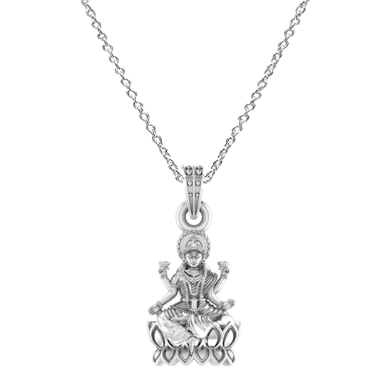 Akshat Sapphire Sterling Silver (92.5% purity) Goddess Laxmi Ji Chain Pendant (Pendant with Anchor Chain-22 inches) for Men & Women Pure Silver Lord Laxmi Ji Chain Locket for Health & Wealth