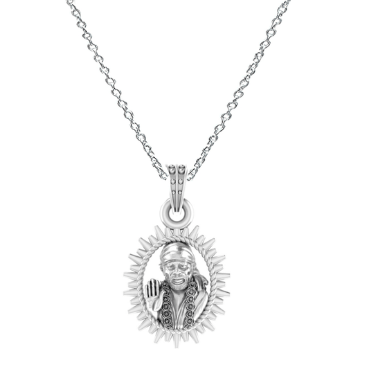 AKSHAT SAPPHIRE Sterling Silver (Silver with 92.5% purity) God Shree Sai Baba chain Pendant (Pendant with Anchor Chain-22 inches) for Men & Women Pure Sterling Silver Lord Sai Baba chain Locket For Good Wealth & Health