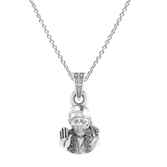 AKSHAT SAPPHIRE Sterling Silver (Silver with 92.5% purity) God Shree Sai Baba chain Pendant (Pendant with Anchor Chain-22 inches) for Men & Women Pure Sterling Silver Lord Sai Baba chain Locket For Good Wealth & Health