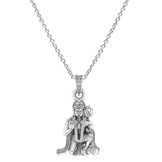 God Hanuman Chain Pendant (Pendant with Anchor Chain- 22 inches) for Men & Women Pure Silver Lord bajrang bali Chain Locket for Good Health & Wealth