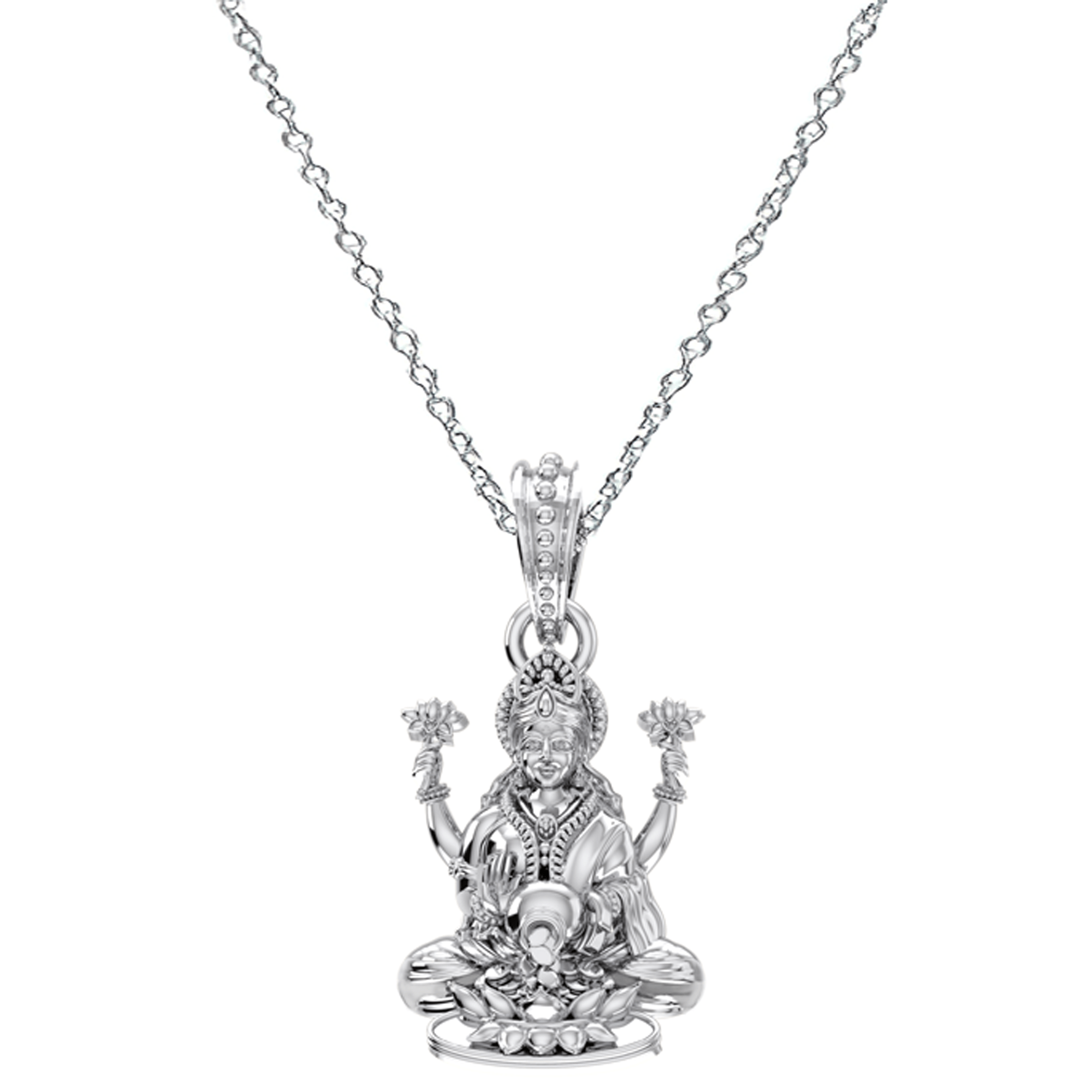 Akshat Sapphire Sterling Silver (92.5% purity) Goddess Laxmi Ji Chain Pendant (Pendant with Anchor Chain-22 inches) for Men & Women Pure Silver Lord Laxmi Ji Chain Locket for Health & Wealth