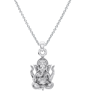 Akshat Sapphire Sterling Silver (92.5% purity) God Ganesha Chain Pendant (Pendant with Anchor Chain-22 inches) for Men & Women Pure Silver Lord Ganapathy Chain Locket for Good Health & Wealth