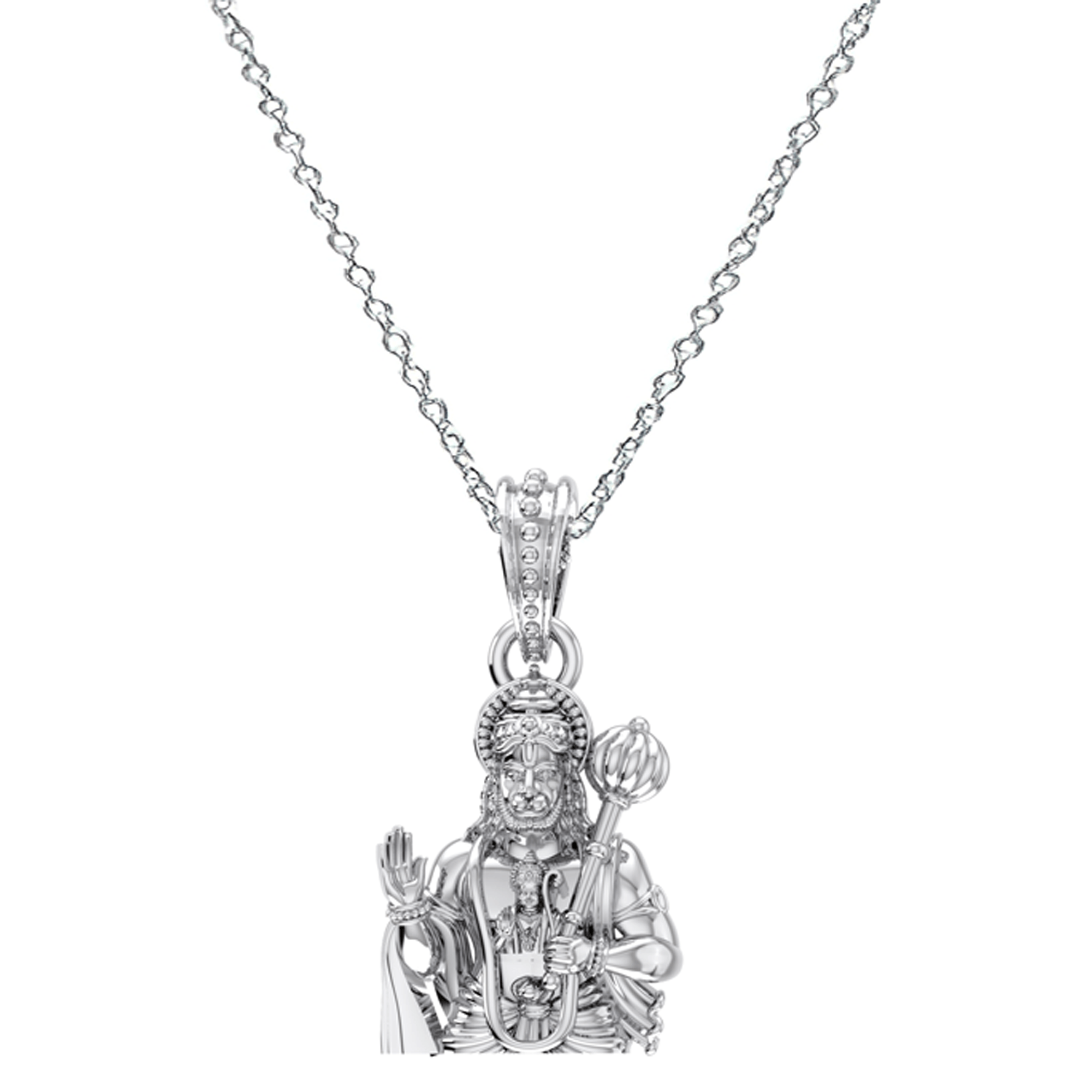 God Hanuman Chain Pendant (Pendant with Anchor Chain- 22 inches) for Men & Women Pure Silver Lord bajrang bali Chain Locket for Good Health & Wealth