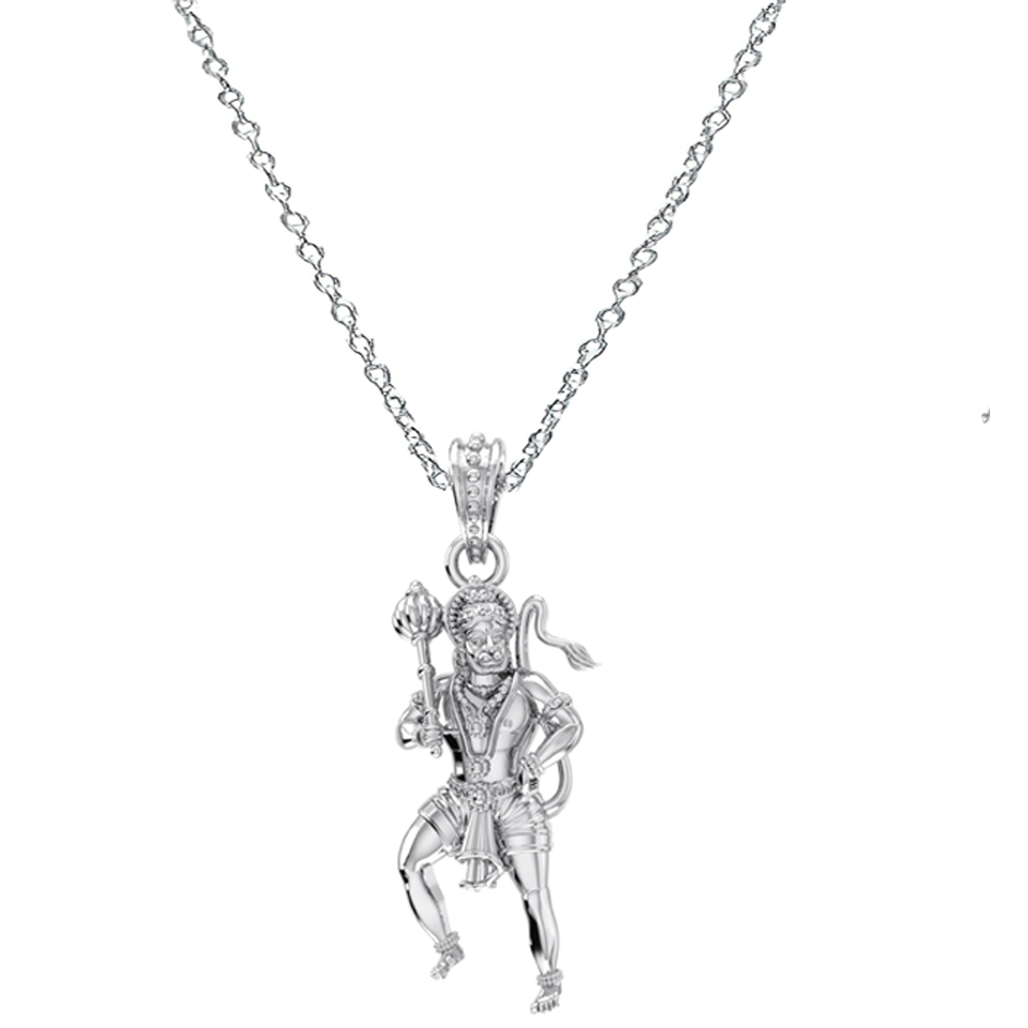 God Hanuman Chain Pendant (Pendant with Anchor Chain- 22 inches) for Men & Women Pure Silver Lord bajrang bali Chain Locket for Good Health & Wealth