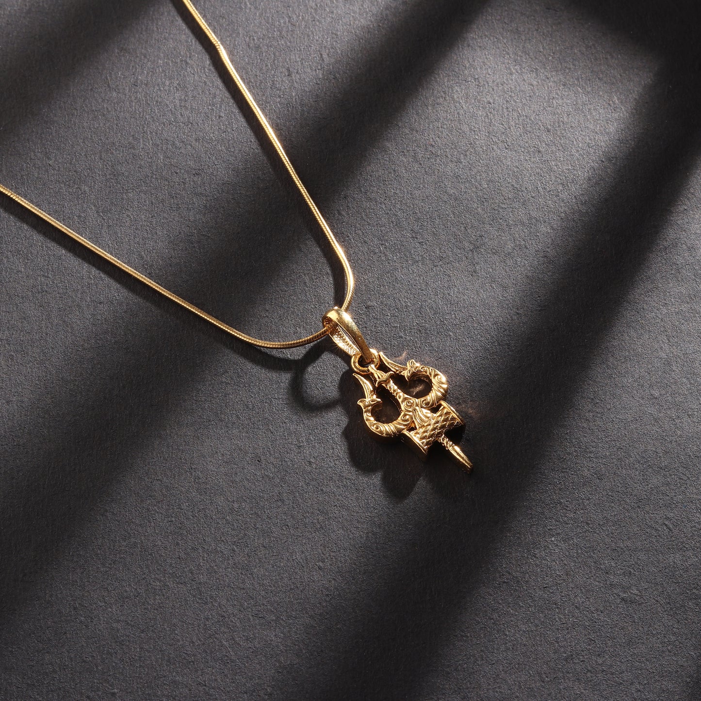 22CT Gold Plated Sterling Silver 92.5% Purity God Shiva Trishul Pendant with Anchor Chain 22 Inches for Men by Akshat Sapphire MPSA7007_Gold