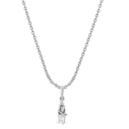 AKSHAT SAPPHIRE Sterling Silver (Silver with 92.5% purity) God Shree Sai Baba chain Pendant (Pendant with Anchor Chain-22 inches) for Men & Women Pure Sterling Silver Lord Sai Baba chain Locket For Good Wealth & Health