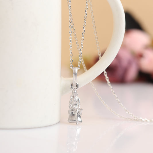AKSHAT SAPPHIRE Sterling Silver (Silver with 92.5% purity) God Shree Sai Baba chain Pendant (Pendant with Anchor Chain-22 inches) for Men & Women Pure Sterling Silver Lord Sai Baba chain Locket For Good Wealth & Health