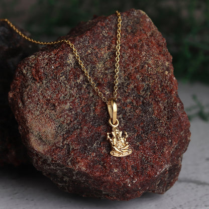 22KT Gold Plated Sterling Silver (92.5% Purity) Pure Silver God Ganesha Chain Pendant (Locket with Anchor Chain-22 inches) for Men & Women