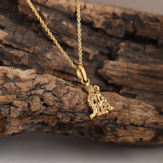 22KT Gold Plated God Hanuman Chain Pendant (Locket with Anchor Chain- 22 inches) for Men & Women