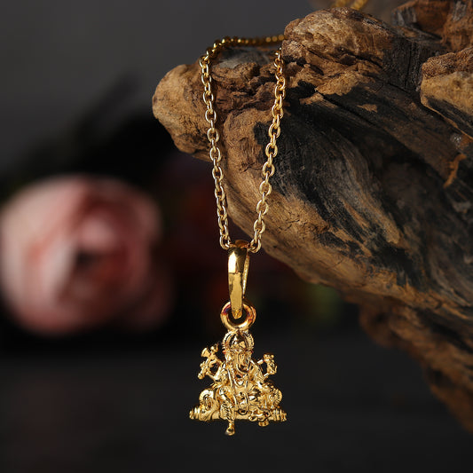 22KT Gold Plated Sterling Silver (92.5% Purity) Pure Silver God Ganesha Chain Pendant (Locket with Anchor Chain-22 inches) for Men & Women