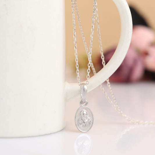 AKSHAT SAPPHIRE Sterling Silver (Silver with 92.5% purity) God Shree Sai Baba chain Pendant (Pendant with Anchor Chain-22 inches) for Men & Women Pure Sterling Silver Lord Sai Baba chain Locket For Good Wealth & Health