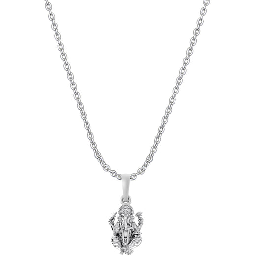 Akshat Sapphire Sterling Silver (92.5% purity) God Ganesha Chain Pendant (Pendant with Anchor Chain-22 inches) for Men & Women Pure Silver Lord Ganapathy Chain Locket for Good Health & Wealth