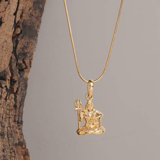 Akhsat Sapphire 22KT Gold Plated  Sterling Silver (92.5% purity) God Shiva Chain Pendant (Pendant with Anchor Chain-22 inches) for Men & Women Pure Silver Lord Shiv Chain Locket for Good Health & Wealth