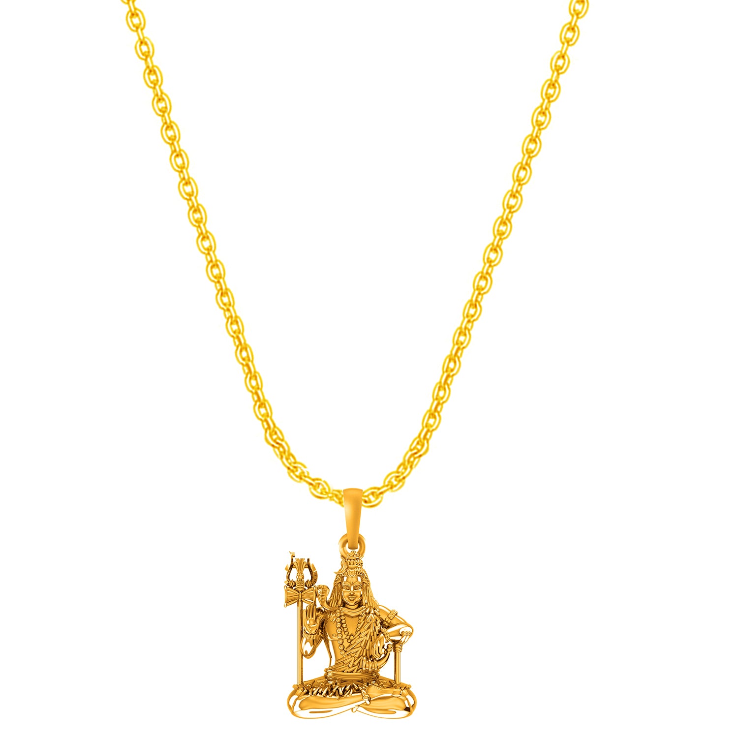 Akhsat Sapphire 22KT Gold Plated  Sterling Silver (92.5% purity) God Shiva Chain Pendant (Pendant with Anchor Chain-22 inches) for Men & Women Pure Silver Lord Shiv Chain Locket for Good Health & Wealth