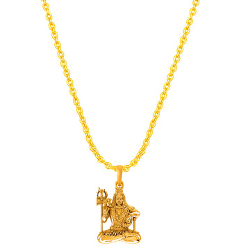 Akhsat Sapphire 22KT Gold Plated  Sterling Silver (92.5% purity) God Shiva Chain Pendant (Pendant with Anchor Chain-22 inches) for Men & Women Pure Silver Lord Shiv Chain Locket for Good Health & Wealth