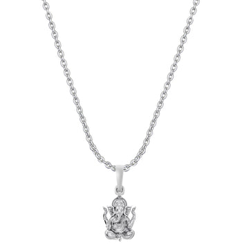 Akshat Sapphire Sterling Silver (92.5% purity) God Ganesha Chain Pendant (Pendant with Anchor Chain-22 inches) for Men & Women Pure Silver Lord Ganapathy Chain Locket for Good Health & Wealth