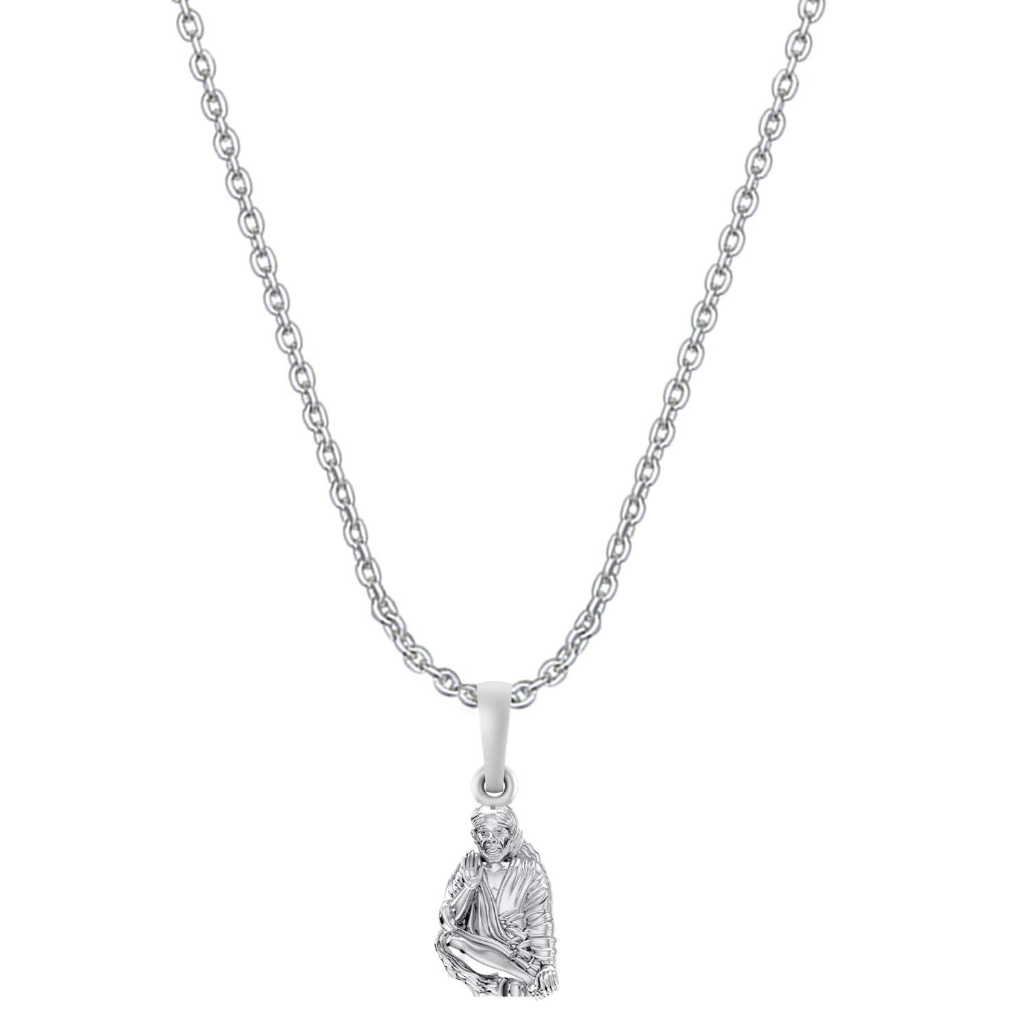 AKSHAT SAPPHIRE Sterling Silver (Silver with 92.5% purity) God Shree Sai Baba chain Pendant (Pendant with Anchor Chain-22 inches) for Men & Women Pure Sterling Silver Lord Sai Baba chain Locket For Good Wealth & Health
