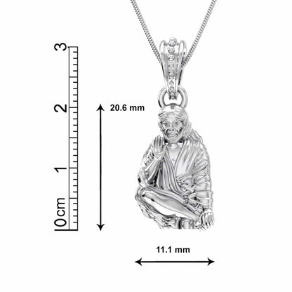 Sterling Silver (92.5% Purity) Pure Silver God Shree Sai Baba chain Pendant (Locket with Anchor Chain-22 inches) for Men & Women