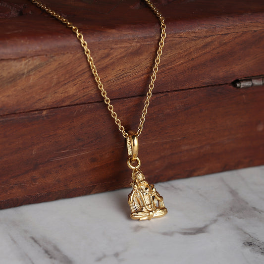 22KT Gold Plated God Hanuman Chain Pendant (Locket with Anchor Chain- 22 inches) for Men & Women