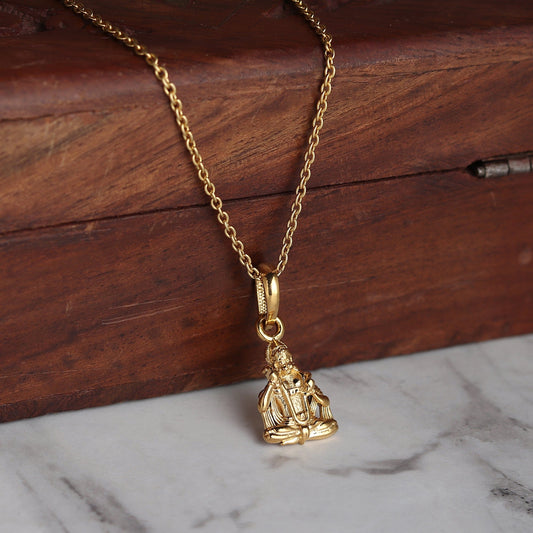 22KT Gold Plated God Hanuman Chain Pendant (Locket with Anchor Chain- 22 inches) for Men & Women