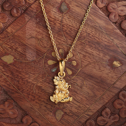 22KT Gold Plated Sterling Silver (92.5% Purity) Pure Silver God Ganesha Chain Pendant (Locket with Anchor Chain-22 inches) for Men & Women