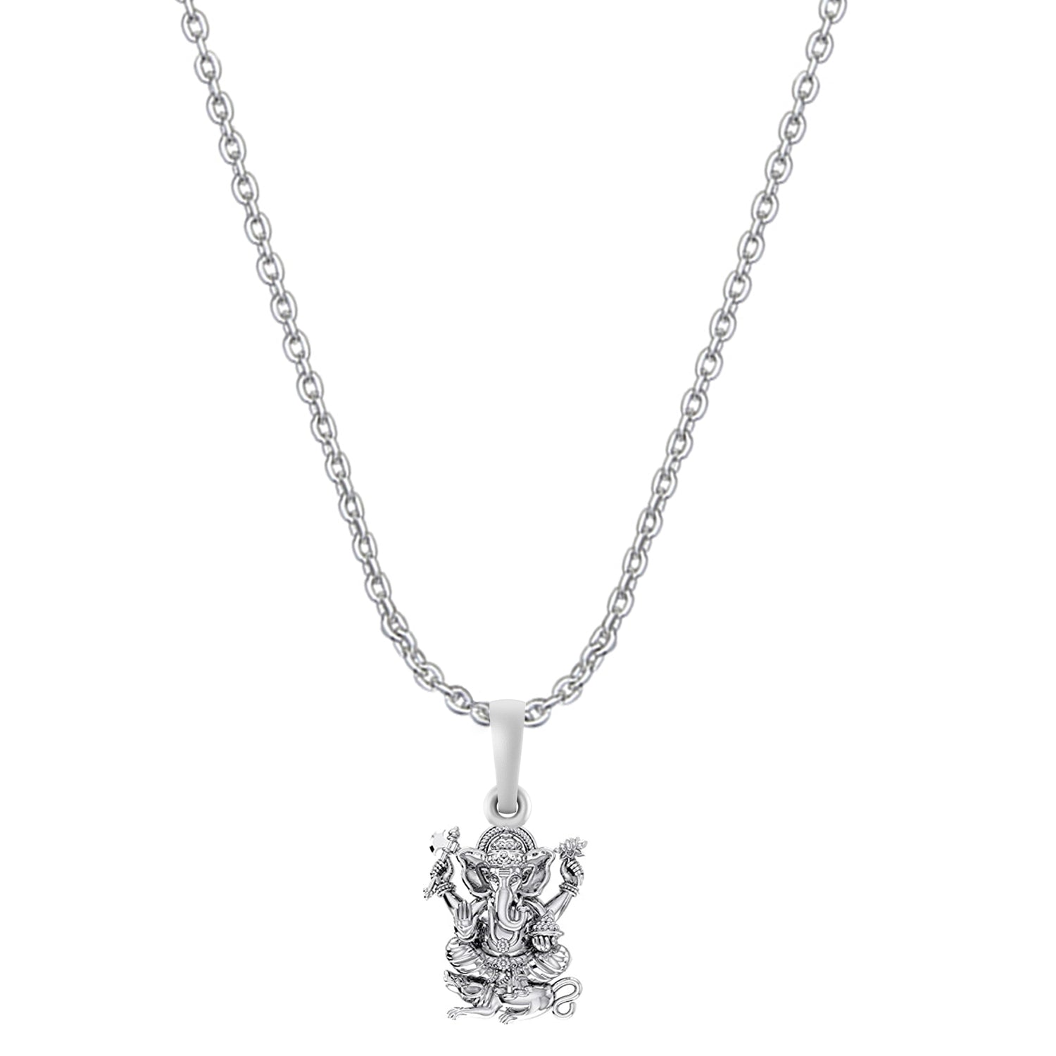 Akshat Sapphire Sterling Silver (92.5% purity) God Ganesha Chain Pendant (Pendant with Anchor Chain-22 inches) for Men & Women Pure Silver Lord Ganapathy Chain Locket for Good Health & Wealth