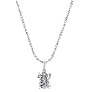 Akshat Sapphire Sterling Silver (92.5% purity) God Ganesha Chain Pendant (Pendant with Anchor Chain-22 inches) for Men & Women Pure Silver Lord Ganapathy Chain Locket for Good Health & Wealth