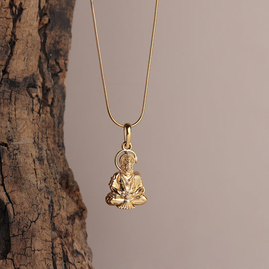 22KT Gold Plated God Hanuman Chain Pendant (Locket with Anchor Chain- 22 inches) for Men & Women