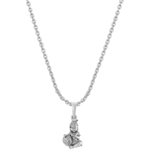 Akshat Sapphire Sterling Silver (92.5% purity) God Kanha Laddu Gopal Chain with Pendant  (Pendant with Anchor Chain-22 inches) for Men & Women Bhagwan Thakur ji Bal Krihna Kanhaiya Chain Locket for Good Health & Wealth