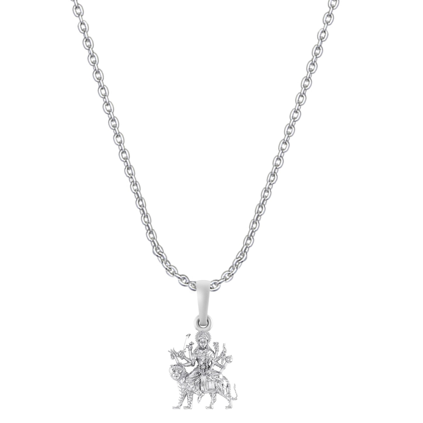 Akshat Sapphire Sterling Silver (92.5% purity) Goddess Durga Maa Chain Pendant (Pendant with Anchor Chain-22 inches) for Men & Women Pure Silver Durga Maa chain Locket for Good Health & Wealth