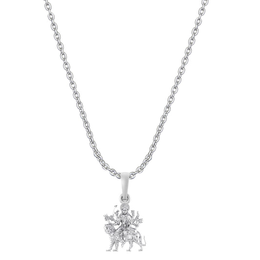 Akshat Sapphire Sterling Silver (92.5% purity) Goddess Durga Maa Chain Pendant (Pendant with Anchor Chain-22 inches) for Men & Women Pure Silver Durga Maa chain Locket for Good Health & Wealth