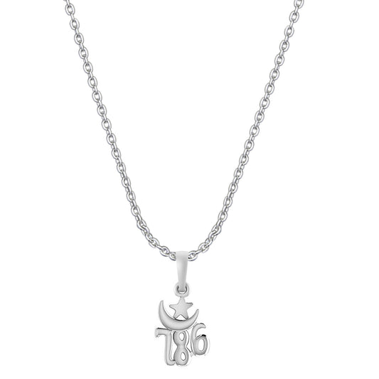 Religious and lucky 786 Chain Pendant (Pendant with Anchor Chain-22 inches) for Men and women Pure Silver Muslim spiritual 786 Chain Locket for Good Luck, Health & Wealth