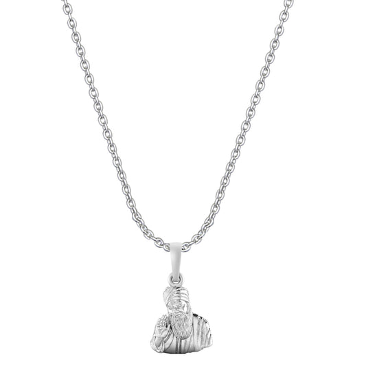 Guru Nanak Chain Pendant (Pendant with Anchor Chain-22 inches) for Men and women Pure Silver spiritual Punjabi Sikh Sardar Baba Guru Nanak Chain Locket for Good Luck, Health & Wealth