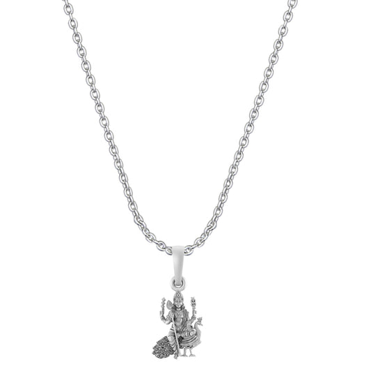 Akshat Sapphire Sterling Silver (92.5% purity) God Kartikeya Chain Pendant (Pendant with Anchor Chain-22 inches) for Men & Women Pure Silver Lord Kartikeya Chain Locket for Good Health & Wealth