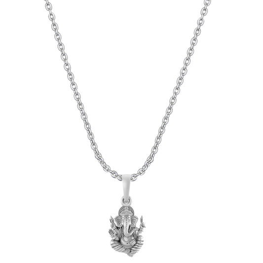 Akshat Sapphire Sterling Silver (92.5% purity) God Ganesha Chain Pendant (Pendant with Anchor Chain-22 inches) for Men & Women Pure Silver Lord Ganapathy Chain Locket for Good Health & Wealth