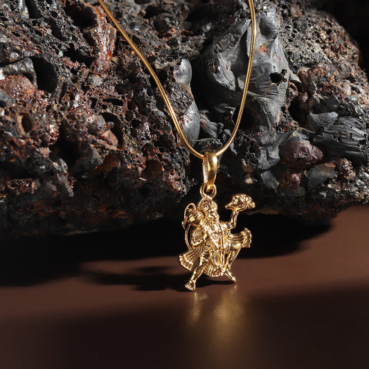 22KT Gold Plated God Hanuman Chain Pendant (Locket with Anchor Chain- 22 inches) for Men & Women
