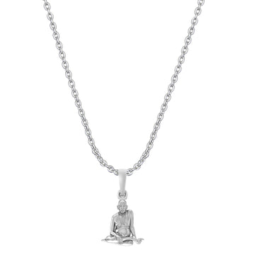 Akshat Sapphire Sterling Silver (92.5% purity) Spiritual Swami Samarth Chain Pendant (Pendant with Anchor Chain-22 inches) for Men and women Pure Silver religious Swami of Akkalkot Swami Smarth Chain Locket for Good Luck, Health & Wealth