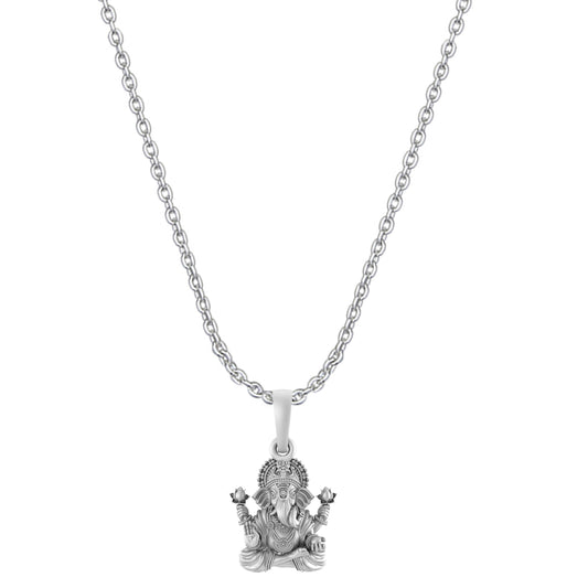 Akshat Sapphire Sterling Silver (92.5% purity) God Ganesha Chain Pendant (Pendant with Anchor Chain-22 inches) for Men & Women Pure Silver Lord Ganapathy Chain Locket for Good Health & Wealth