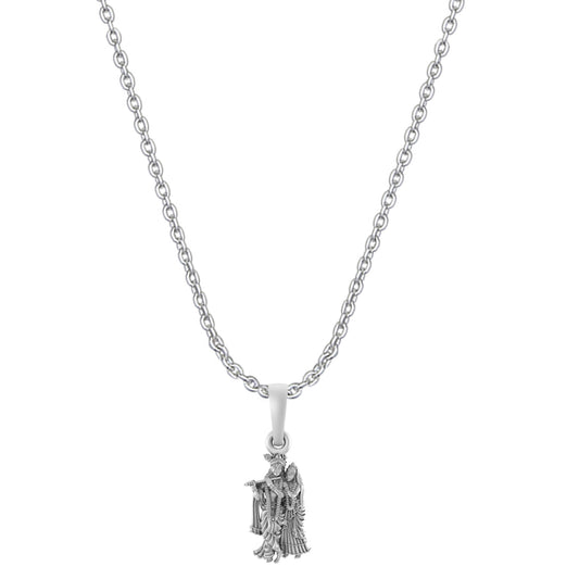 Akshat Sapphire Sterling Silver (92.5% purity) God Radha Krishna Chain Pendant (Pendant with Anchor Chain-22 inches) for Men & Women Pure Silver Lord Radha kishan Chain Locket for Good Health & Wealth