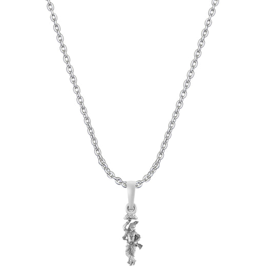 Akshat Sapphire Sterling Silver (92.5% purity) God Krishna Chain Pendant (Pendant with Anchor Chain-22 inches) for Men & Women Pure Silver Lord Krishna Chain Locket for Good Health & Wealth