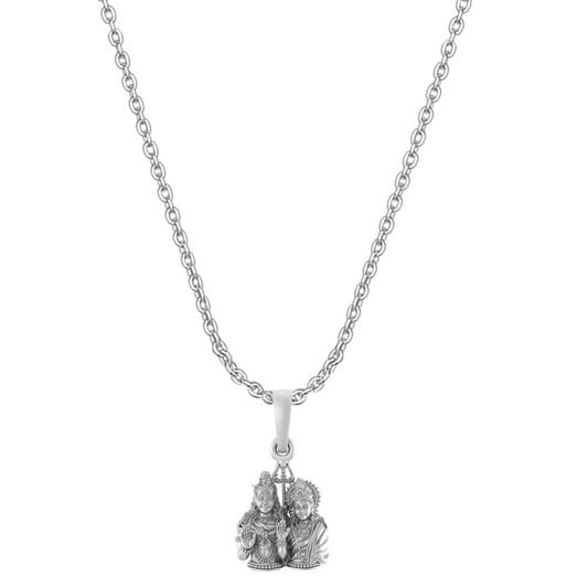 Akshat Sapphire Sterling Silver (92.5% purity) God Shiv Parvati chain pendant (Pendant with Anchor Chain-22 inches) for Men & Women Pure Silver Bhagwan Shiv Parvati Ji chain Locket for Good Health & Wealth